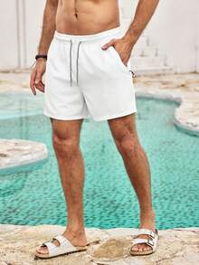Mercer Haus Pantalones cortos deportivos con cordón antipérdida para hombre y bolsillos con cremallera - Blanco - Ver 6