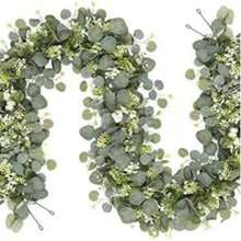 1 pieza/2 piezas, Guirnalda artificial de 6 pies de eucalipto con flores de rosa de seda falsa, hojas de eucalipto con semillas y follaje verde para arco de boda, mesa, pared, fondo, fiesta, habitación, decoración del hogar, dormitorio, baño, cocina - Blanco - Ver 5