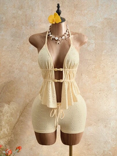 SHEIN Glamour Quần short siêu ngắn, gợi cảm kiểu Âu Mỹ, đa năng, khoét lỗ, co giãn, chất liệu dệt kim.