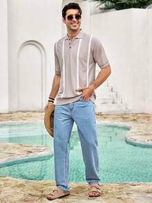 Mercer Haus Men Cotton Slant Pocket Straight Leg Jeans - Light Wash - View 3
