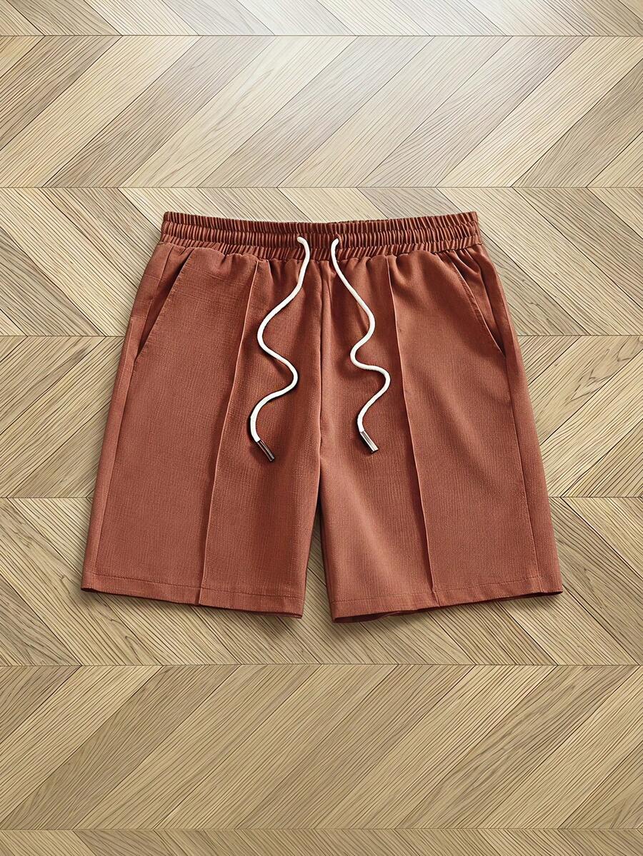 Manfinity BRENVOR Men's Casual Solid Color Shorts, Versatile For Summer - Coffee Brown - View 1