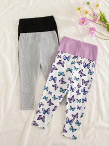SHEIN Vintaside Kids 4件/組 嬰幼兒女童休閒蝴蝶印花內搭褲 開學季 柔軟親膚長褲 白色 黑色 秋季校園 芋紫色 灰色 - 彩色 - 查看 2