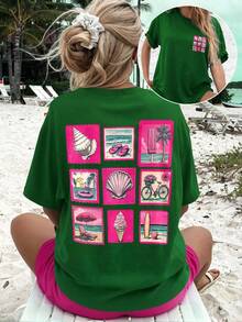 DrmWander T-shirt à manches courtes imprimé, décontracté, grande taille pour femmes - Vert sapin - Voir 1