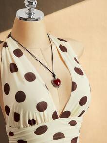 SHEIN ICON 大码女式深V领露背系带波点褶皱休闲派对连衣裙 - 黃色 - 查看 6