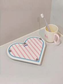 Muroi Mono 1PC Large Diatomite Quick Drying Non Slip Absorbent Heart Pattern Pink Bathroom Countertop Storage Mat With Drainage Rack For Toothbrush Cup Soap Cosmetic Organizer Home Bath Accessories - Multicolor - View 10