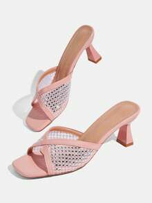 CUCCOO TILAWA Sandal Selop Wanita Berenda Modis untuk Perjalanan Sehari-hari, Warna Pink, Hak Tinggi, Cocok untuk Musim Panas - Berwarna merah muda - View 7