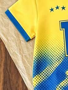 2pcs/Set Young Boys Summer Sports Outfit,Casual Comfortable Number 10 Football Logo Design,Contrast Color Versatile Outdoor Sports&Campus Gifts - Multicolor - View 5