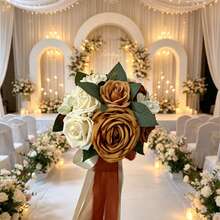1pc Caramel Artificial Rose Bridal Bouquet, Wedding Handheld Flower Bouquet, Romantic Vintage Bridesmaid Holding Flower For Wedding Party Ceremony Home Decoration - Burnt Orange - View 5