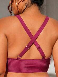 Swim Lushoire Plus Size Solid Color Swimwear Top - Red - View 2