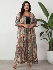 SHEIN Lady CURVE Ensemble 2 pièces vintage ample et élégant, grande taille, pour l'été - Multicolore - Voir 4