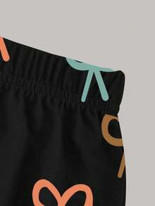 1 Set Baju dan Celana Pendek Sepeda Anak Perempuan Remaja Motif Pita Warna-warni Hitam yang Lucu, Pakaian Kasual Liburan Musim Panas untuk Sekolah dan Jalan-jalan - MultiWarna - View 5