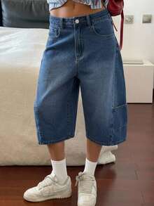 DAZY Quần jeans lửng dáng rộng, rách rưới kiểu cao bồi miền Tây dành cho nữ, thích hợp cho mùa hè. - Màu xanh lam - Xem 8
