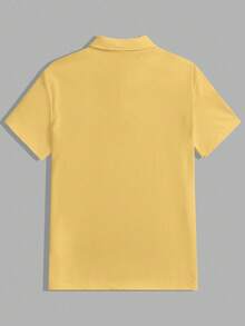 SWAVVY Men's Solid Color Button Polo Shirt, Short Sleeve Knit, Summer - Mustard Yellow - View 2