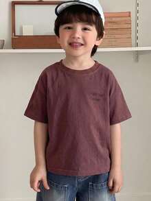 Hapijoa Young Boy Palm Tree Print Round Neck Loose Casual Short Sleeve T-Shirt - Burgundy - View 2