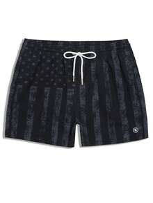 Manfinity Swimmode Men's Summer Vacation American Flag Print Drawstring Waist Beach Shorts Holiday / Vacation / Beach / Hawaii / Tropical / Swim /  Bathing - Black - View 3