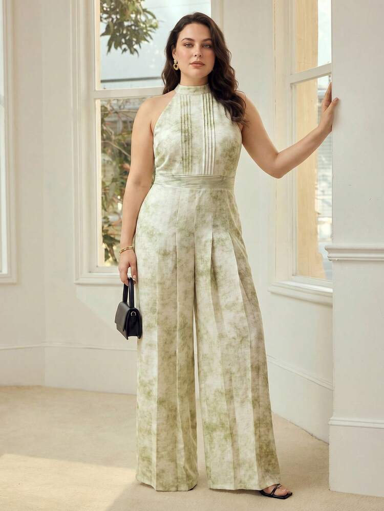 PLUS SIZE WOMEN'S VINTAGE OMBRE CUSTOM-MADE HIGH-END ELEGANT WAIST-CINCHING SUMMER JUMPSUIT