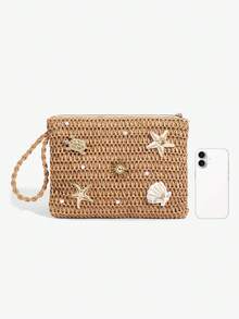 Viva Strut 1 chiếc ví cầm tay kiểu Bohemian phong cách nghỉ dưỡng, làm từ vỏ bắp ngô, trang trí hình sao biển đính đá, túi xách dự tiệc cho nữ, ví cầm tay dệt thủ công mùa xuân hè, trang trí hình sao biển, ngọc trai và vỏ sò, túi xách làm từ vỏ bắp ngô cho nữ. - Nhiều màu A - Xem 3