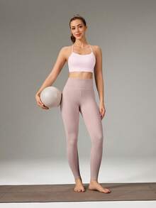 OutZeal Women Sports Leggings Gym Workout Pilates Soft Stretch Tummy Control With Pockets Active Bottoms - Pink - View 6