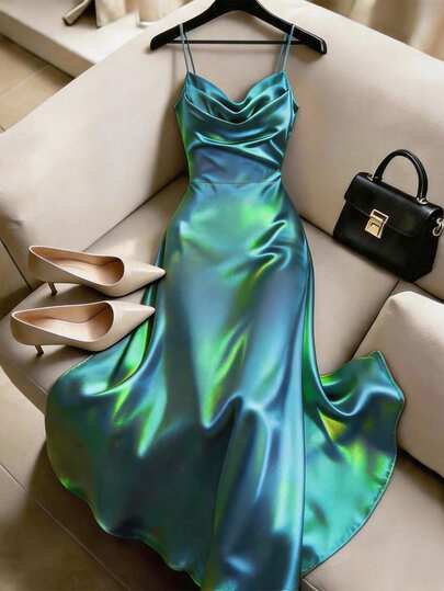 SHEIN Franclia 女士休闲度假连衣裙，带帽，双色奢华面料，吊带连衣裙，百搭夏季连衣裙，通勤，日常穿着，春季，秋季，会议，商务，日常办公，约会，教师职业装，圣诞节和新年，休闲聚会，旅行，精致优雅，简约时尚，全年百搭，沙滩装，夏季造型，沙滩吊带连衣裙，女士夏季服装，晚宴礼服，优雅女士连衣裙，节日，派对服装，性感连衣裙