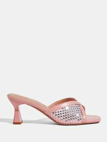 CUCCOO TILAWA Sandal Selop Wanita Berenda Modis untuk Perjalanan Sehari-hari, Warna Pink, Hak Tinggi, Cocok untuk Musim Panas - Berwarna merah muda - View 2