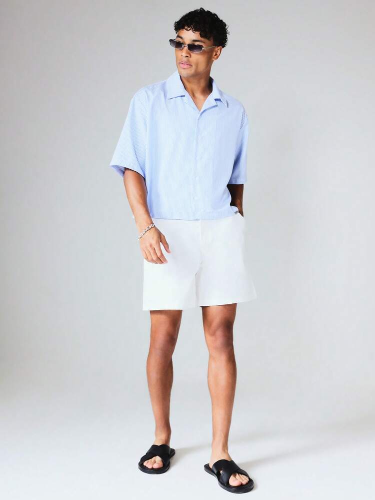 Camicia corta a righe con colletto alla coreana, vestibilità boxy, con bottoni, stile estivo per vacanze