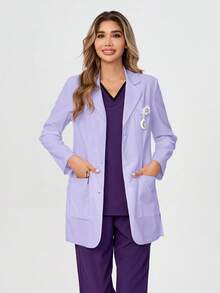 TaskEZ 女士现代经典版型白色 Modernist 35 英寸三口袋弹力实验服护士服工作服制服 - 淡紫色 - 查看 6