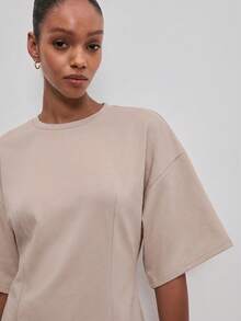 ATUI Studio Casual Daily Fashion White T-Shirt Dress For Women, Summer - Apricot - View 3