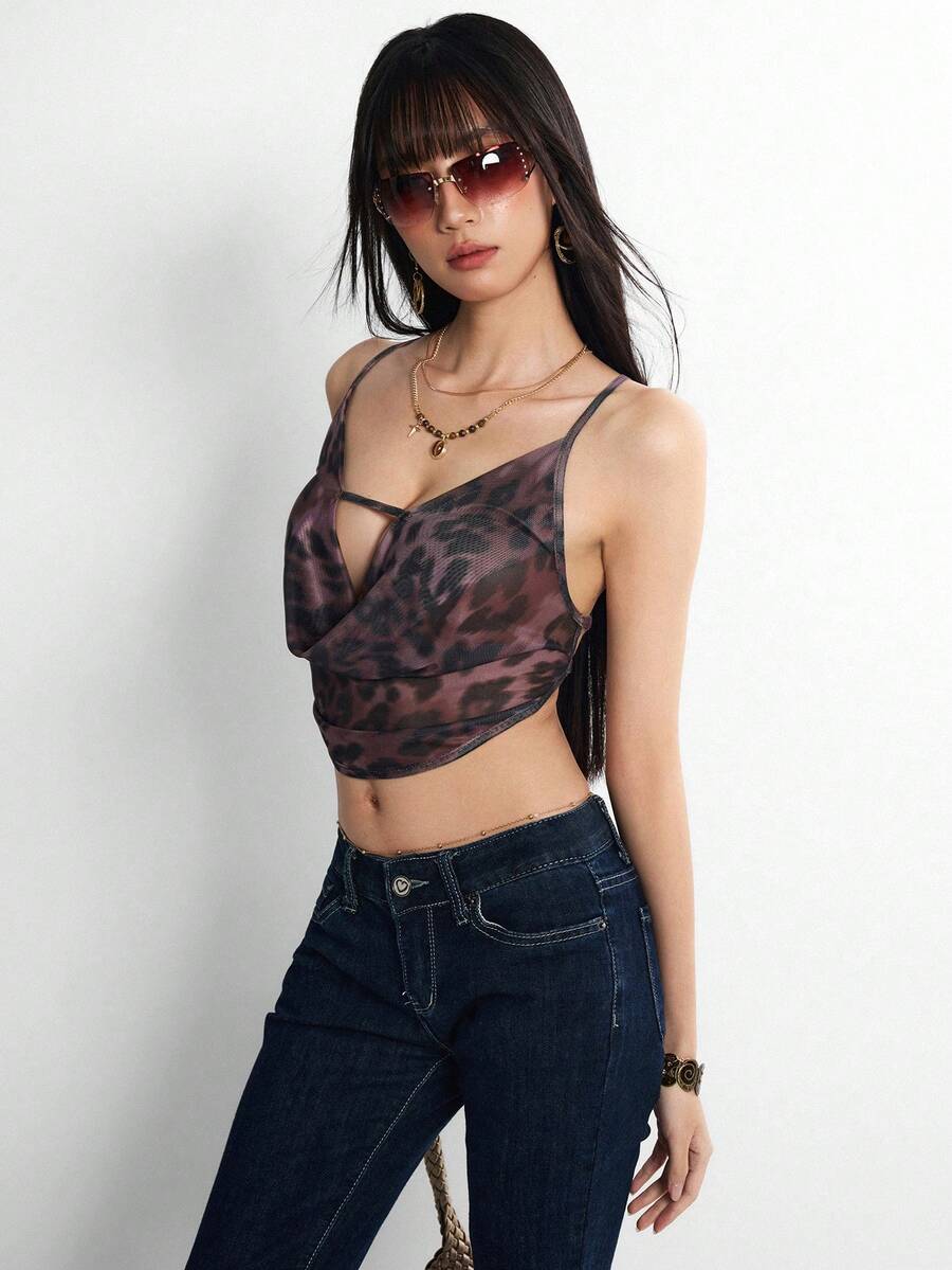 Rina Fox Áo Camisole lưới co giãn họa tiết da báo, Áo crop top hở lưng chữ V sâu, Áo Camisole lưới co giãn họa tiết da báo phong cách Y2K, Áo crop top ôm sát hở lưng chữ V sâu buộc dây, Áo Camisole lưới hở lưng họa tiết da báo gợi cảm, Áo crop top hở lưng chữ V sâu, Áo crop top ôm sát hở lưng gợi cảm, Áo Camisole dây mảnh hở lưng buộc dây họa tiết da báo, Thích hợp cho tiệc tùng, kỳ nghỉ, dáng ôm sát, hẹn hò, hàng mới về, phong cách retro gợi cảm - màu nâu - Xem 1