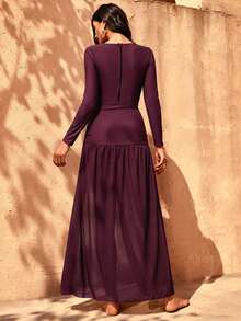 Swim Mulvari Women's Simple Solid Color Burkini Jumpsuit And Sarong Skirt Set, Suitable For Beach And Vacation - Redwood - View 3