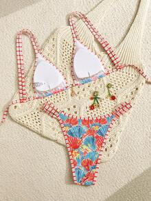 Swim Vcay Spring/Summer Fashion Hot-Selling Printed Striped Lace Design Beach Bikini Set - Multicolor - View 2