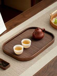 A Walnut Wood Tray With Handles, Used For Serving Food, Snacks, Drinks, Sushi, Steaks, Pizza, Desserts, Cakes, Bread, Breakfast Trays, Coffee Trays, Tea Trays, Charcuterie Boards, Halloween, And Ramadan - Maroon - View 2