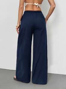 SHEIN Tall Quần nữ mùa hè/mọi mùa, phong cách đồng quê, đi xem hòa nhạc, đi biển, boho, tối giản, chất liệu 100% cotton, ống quần cong. - Màu xanh hải quân - Xem 2