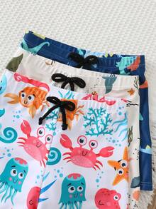 Cozy Pixies Young Boys Elastic Waist Drawstring Casual Cute Cartoon Print Summer Beach Swim Trunks - Multicolor - View 4