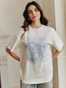Anewsta White Round Neck Casual Short Sleeve T-Shirt, Suitable For Spring To Summer Holiday Outfit - White - View 8