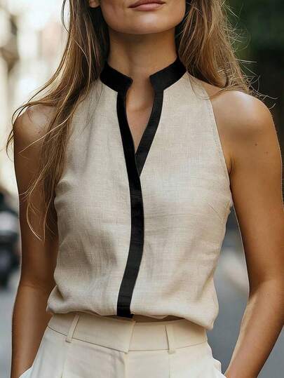 Selamara Plus Size Women Summer Fashion Contrast Color Trim Camisole Top