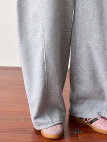SWAVVY Men's Casual Loose Sweatpants, Black, With Ribbon Patchwork & Embroidery, Spring/Autumn,Wide Leg - Grey - View 6