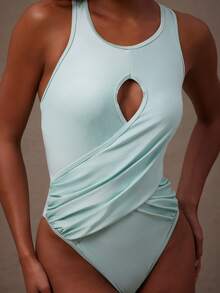 NYA SZN Swim One Piece Swimwear Beach Tropical Vacation Modest Draped Festival Sexy Brunch Casual Everyday Going Out Party Special Occasion Travel Vacation Office Siren Western Country Date Night Elegant Luxury Business Casual Event Everyday Wedding Brunch Office Gyaru Street Style Memorial Day Independence 4th Of July Spring Summer Statement Kings Day Bridal Shower Outfits For Women - Blue - View 2