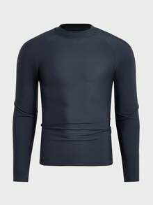 HIMLAND Camiseta de protección solar de unicolor y ajuste ceñido con alta elasticidad para hombres - Gris Claro - Ver 6