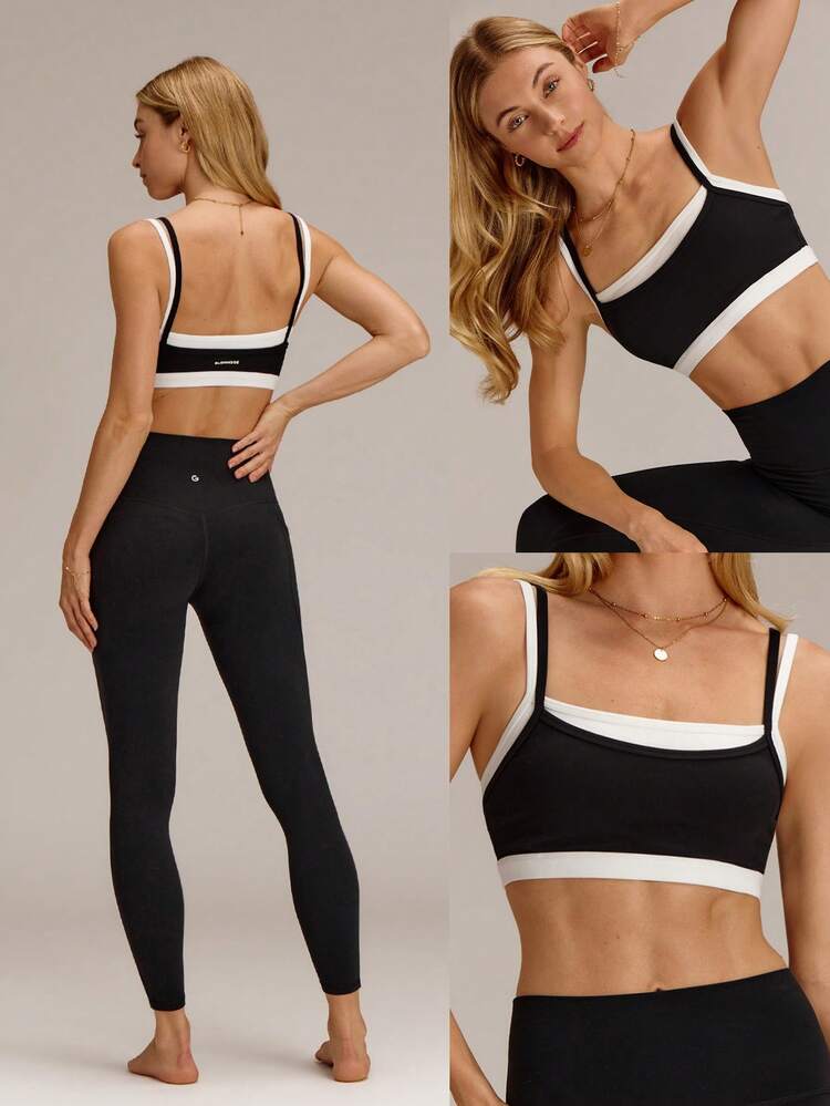 FeatherFit™ 2-In-1 Removable Padding Mock 2 Piece Design Colorblock Sports Bra With Removable Anti-Slip Cups Yoga Pilates Studio Daily Wear