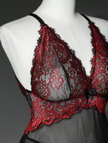 Seduluxe 2pcs Plus Size Lace Contrast Mesh Wireless Sexy Lingerie Set - Multicolor - View 3