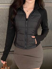 DAZY Teen Girl Raglan Long Sleeve Zipper Front Casual Winter Jacket - Black - View 12