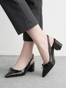 CUCCOO BIZCHIC 女士时尚尖头蝴蝶结穿线设计通勤百搭高跟鞋，尽显职场优雅气质，适合办公室穿着。 - 黑色 - 查看 6