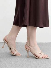 CUCCOO BIZCHIC Giày sandal cao gót thời trang nữ, gót nhọn, da bóng, phù hợp bốn mùa, đi làm, thanh lịch, cơ bản, công sở, ngoài trời. - Màu be - Xem 6