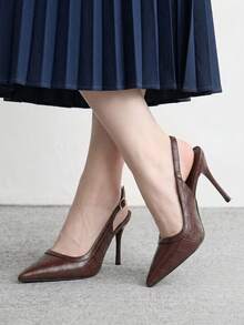 CUCCOO BIZCHIC Point-Toed Stilettos, Metal Buckles, Workplace Commuting Dating Slim Heels - F54 coffee color - View 3