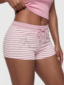 ROMWE Grunge Punk Summer Casual Striped Star Rhinestone Embellished Shorts - Pink - View 1