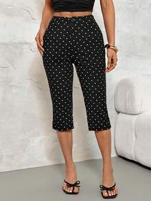 SHEIN PETITE Quần skinny dài 7/8 chấm bi đen kiểu Old Money mùa hè mới, thích hợp mặc thường ngày và đi làm. - màu đen - Xem 5