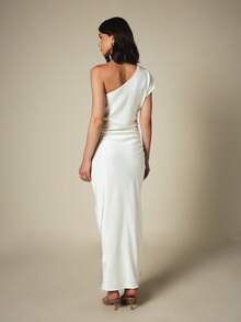 KSTM One-Shoulder Satin Maxi Dress With Ruched Side Detail Elegant Evening Gown For Formal Occasions - Beige - View 2