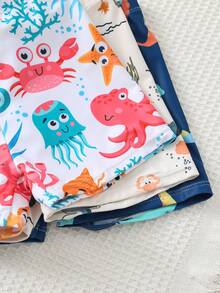 Cozy Pixies Young Boys Elastic Waist Drawstring Casual Cute Cartoon Print Summer Beach Swim Trunks - Multicolor - View 5