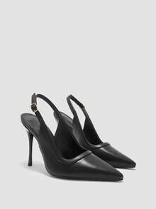 CUCCOO BIZCHIC Stilettos de punta fina, hebillas metálicas, tacones delgados para ir al trabajo, desplazamientos y citas - F54 lista uno negro - Ver 6