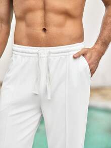 Mercer Haus Men's Drawstring Waist Straight Leg Pants, Autumn - White - View 6